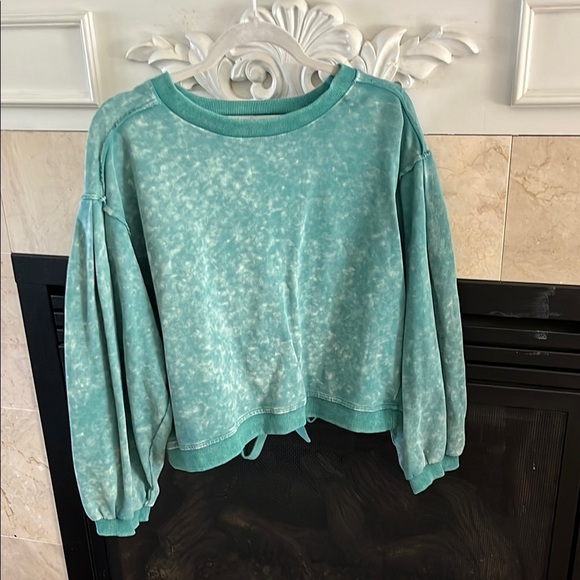 Teal Tie-Dye Pullover Sweatshirt - Picture 1 of 7